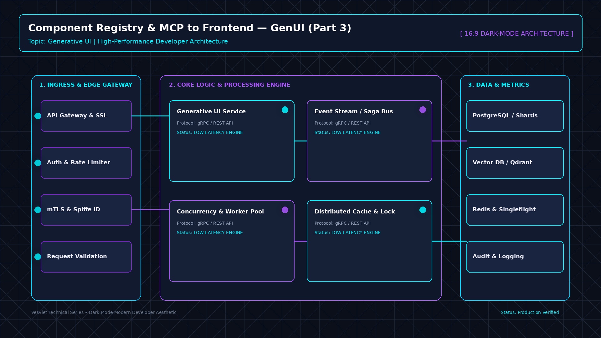 Component Registry và cầu nối WebMCP điều phối giao diện